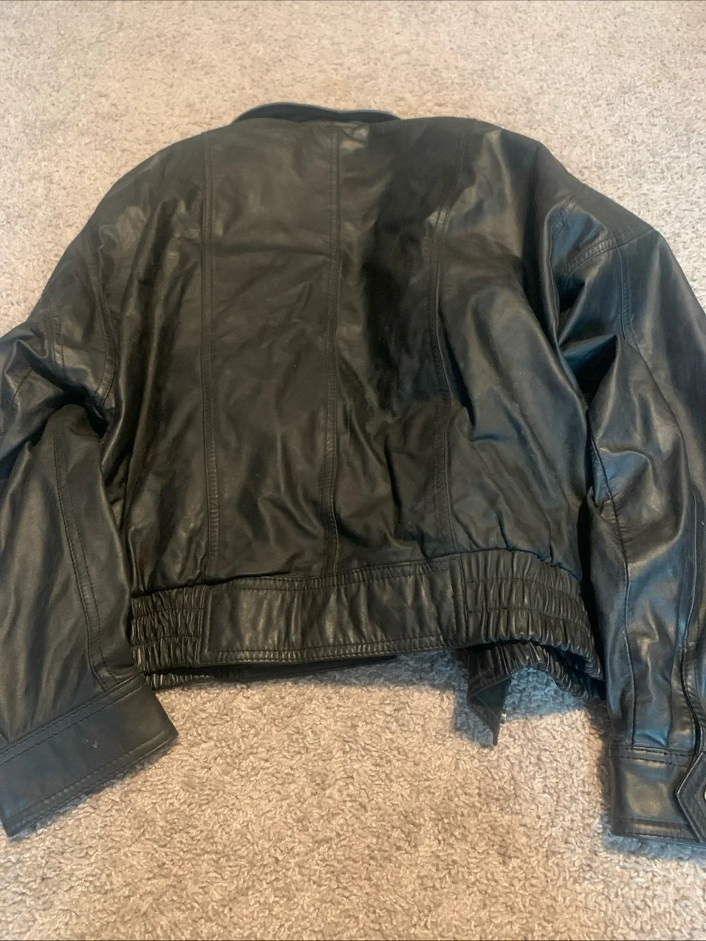 Vintage Men's Black Leather Jacket - Classic Bomber Style Sz Medium